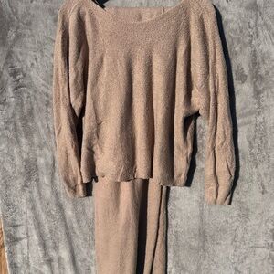 Rachel Zoe Loungewear Set Sweater and Pants Women's SZ XL tan Beige fuzzy teddy